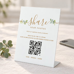 Signe De Table Code QR Eucalyptus pour Partage de Photos de Maria