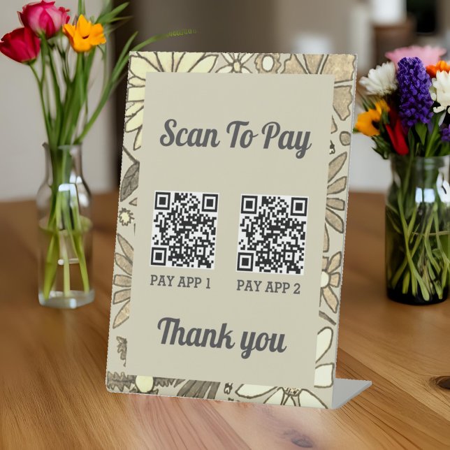 Signe De Table Code QR Floral 2 Scan To Pay Professionnel (Créateur téléchargé)
