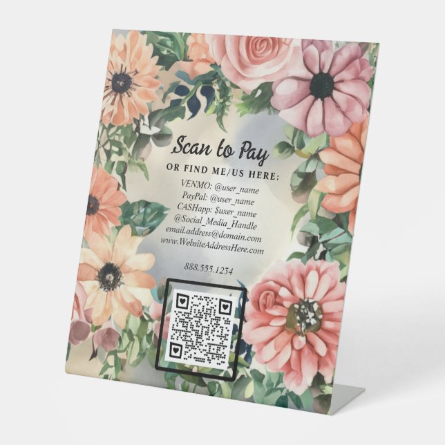Signe De Table Code QR floral Scannez pour Payer Vendeur de March (Recto)