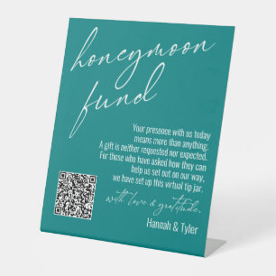 Signe De Table Code QR Fonds Lune de Miel Contemporain Sarcelle