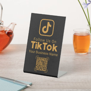 Signe De Table Code QR Gold TikTok Suivez-Nous Nom de l'entrepris