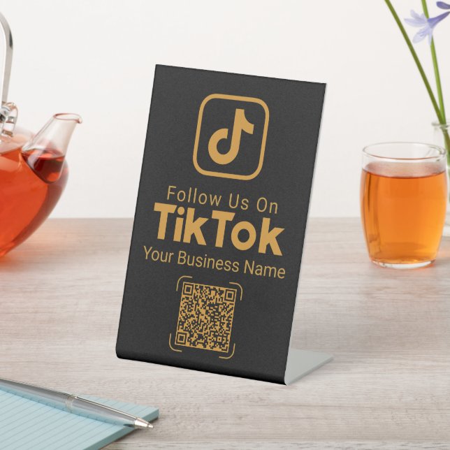 Signe De Table Code QR Gold TikTok Suivez-Nous Nom de l'entrepris (In SItu)