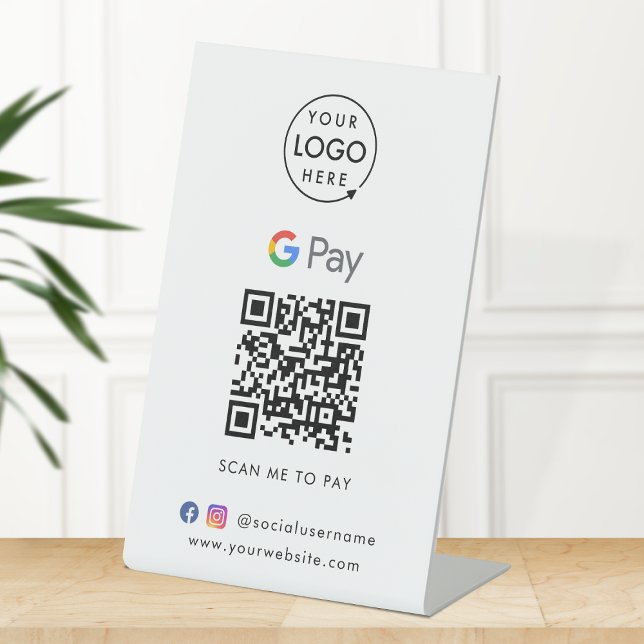 Signe De Table Code QR Google Pay | Entreprise de paiement sans c (Interactive "scan to pay” QR code cash wrap table sign for collecting digital payment by Google Pay.)