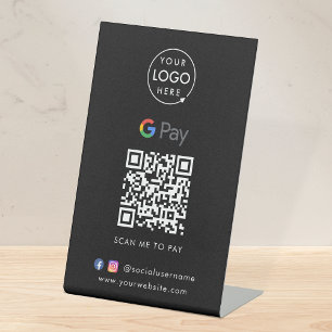Signe De Table Code QR Google Pay Paiement sans contact noir