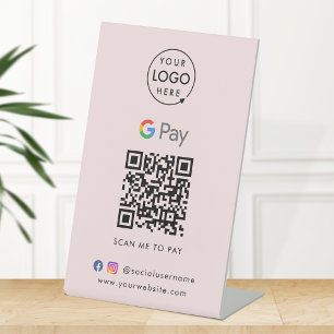 Signe De Table Code QR Google Pay Pink Paiement sans contact
