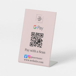 Signe De Table Code QR Google Pay rose Paiement sans contact