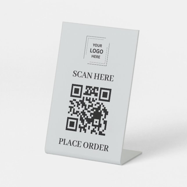 Signe De Table Code QR Gris Argent Commande d'Affaires (Recto)