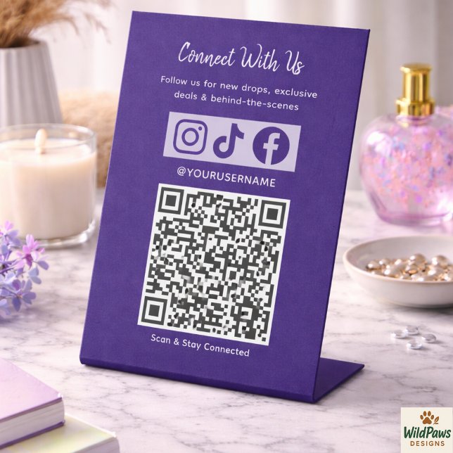 Signe De Table Code QR holographique tendance | Connectez-vous av (Trendy Holographic QR Code | Connect With Us Pedestal Sign
)