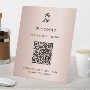Signe De Table Code QR inscription client rose gold bienvenue