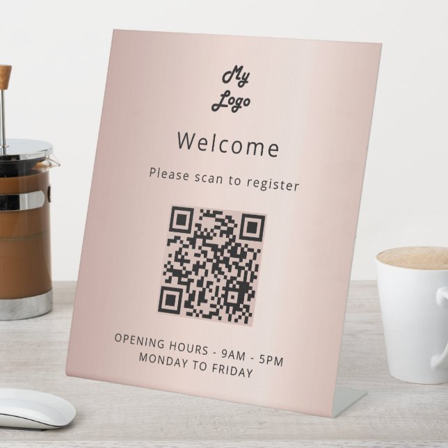 Signe De Table Code QR inscription client rose gold bienvenue (In SItu)