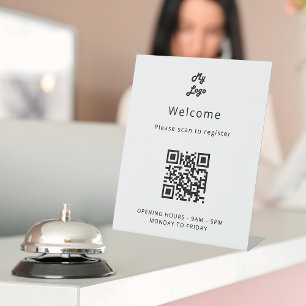 Signe De Table Code QR inscription par clientèle noir blanc bienv
