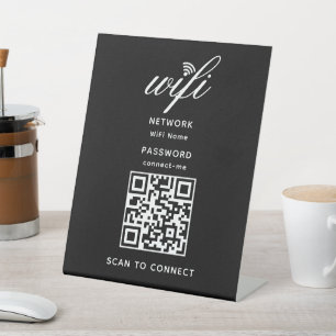 Signe De Table Code QR Internet Wifi Mot de passe Black Pedestal