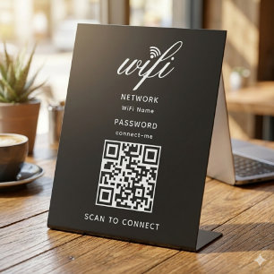 Signe De Table Code QR Internet Wifi Mot de passe Black Pedestal