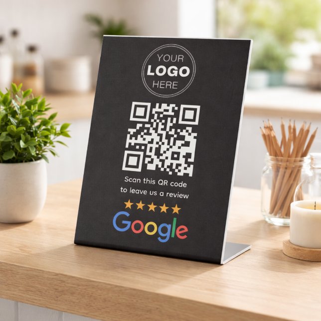 Signe De Table Code QR Logo de révision d'entreprise personnalisé (Google Reviews | Business Review Link QR Code Pedestal Sign)