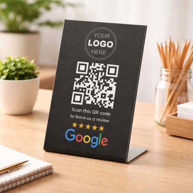 Signe De Table Code QR Logo de révision d'entreprise personnalisé (Google Reviews | Business Review Link QR Code Pedestal Sign)