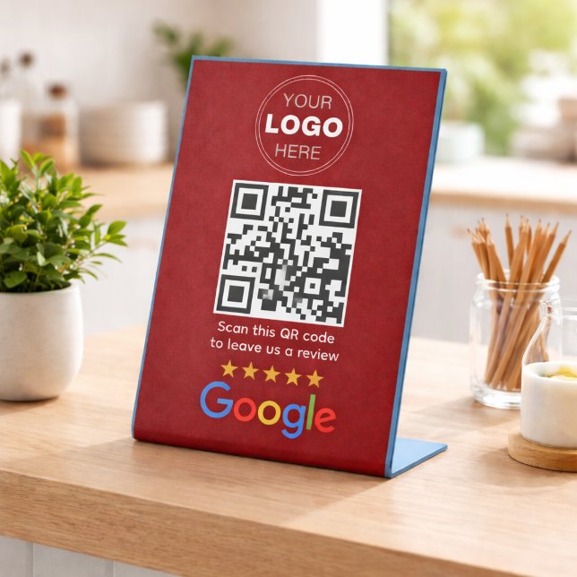 Signe De Table Code QR Logo de révision d'entreprise personnalisé (Google Reviews | Business Review Link QR Code Pedestal Sign)