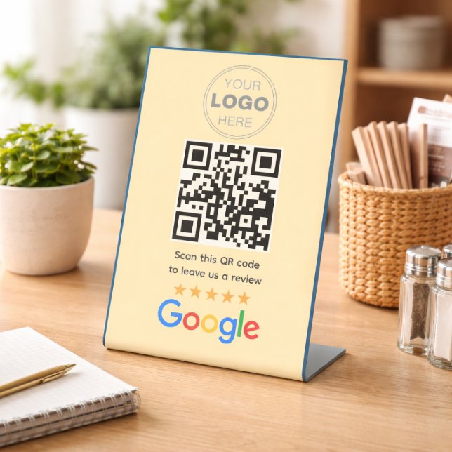 Signe De Table Code QR Logo de révision d'entreprise personnalisé (Google Reviews | Business Review Link QR Code Pedestal Sign)