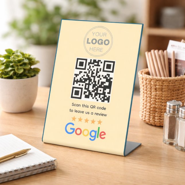 Signe De Table Code QR Logo de révision d'entreprise personnalisé (Google Reviews | Business Review Link QR Code Pedestal Sign)