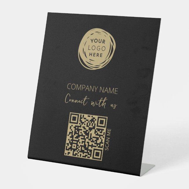 Signe De Table Code QR Logo d'entreprise Noir moderne (Recto)