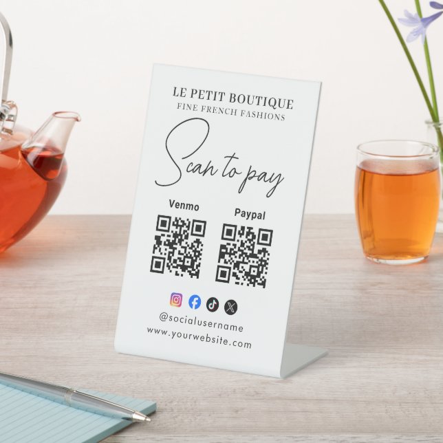 Signe De Table Code QR Logo Entreprise Scan To Pay (In SItu)