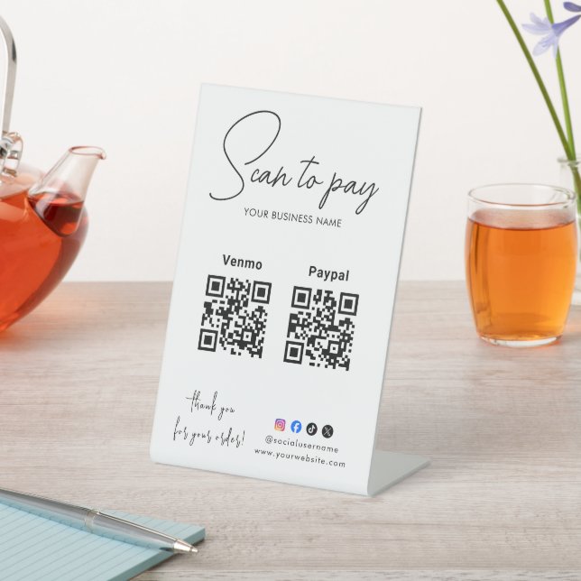 Signe De Table Code QR Logo Entreprise Scan To Pay (In SItu)