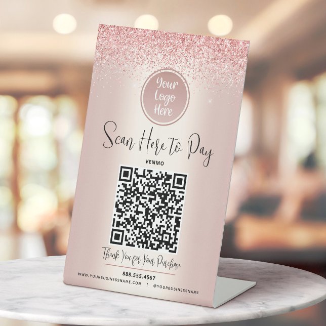 Signe De Table Code QR Logo personnalisé Payer ici Paillettes Ros (Créateur téléchargé)
