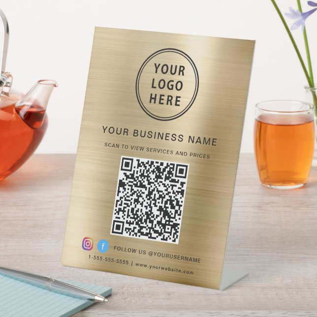 Signe De Table Code QR Logo Réseau Social Or Entreprise (In SItu)