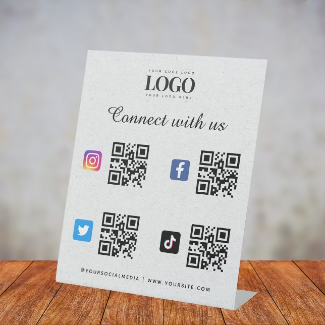 Signe De Table Code QR Logo Réseaux Sociaux Twitter Facebook Gris (Créateur téléchargé)