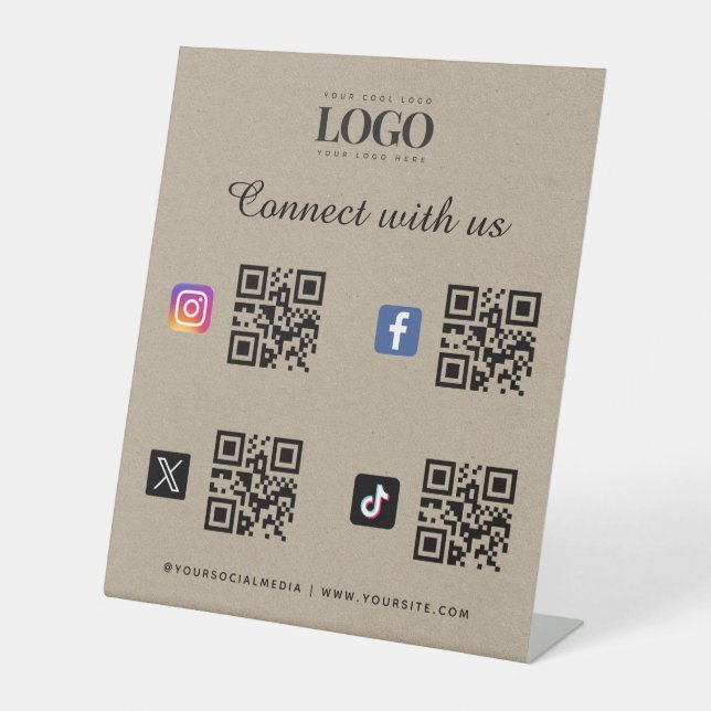 Signe De Table Code QR Logo Réseaux Sociaux Twitter Facebook Kraf (Recto)