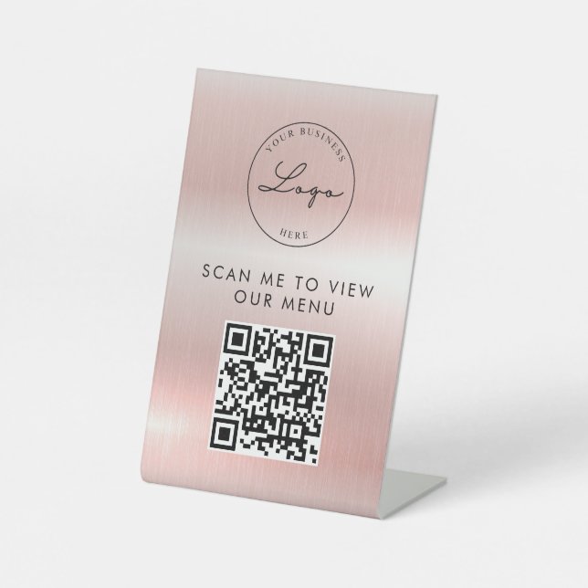 Signe De Table Code QR | Logo Rose Gold du menu Analyse sans cont (Recto)