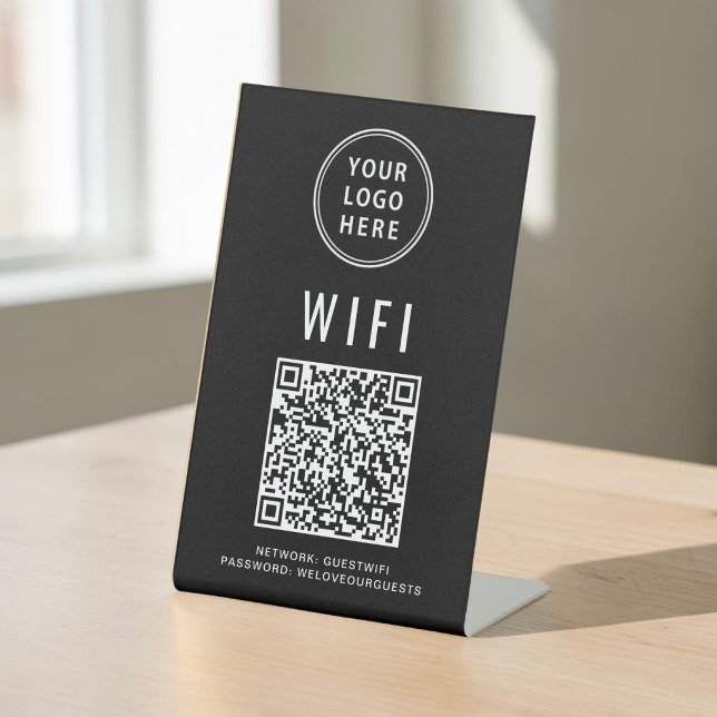 Signe De Table Code QR Logo Wifi Noir Scannez Pour Vous Connecter (Wifi QR Code Logo Black Scan To Connect Pedestal Sign)