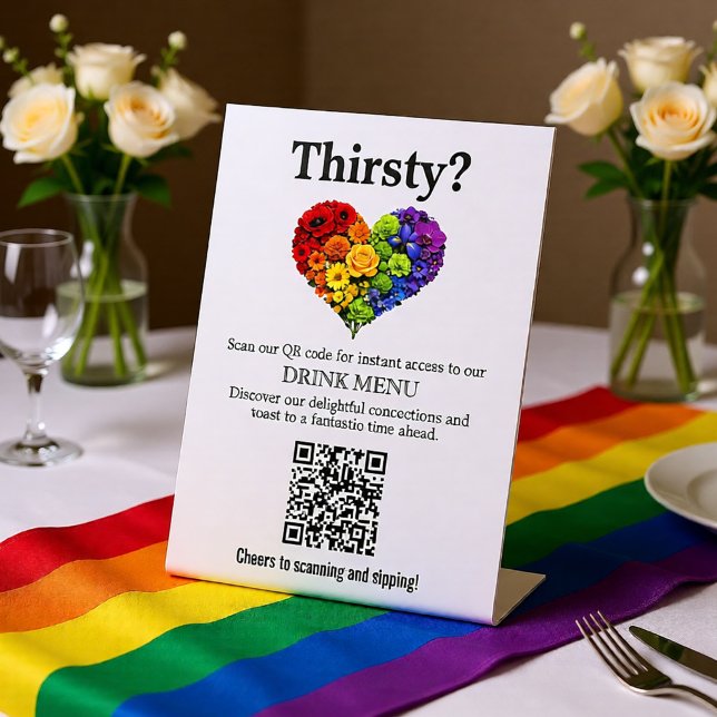 Signe De Table 🌈 Code QR Menu des boissons Flourish Together (🌈 QR code Drink menu Flourish Together Pedestal Sign)