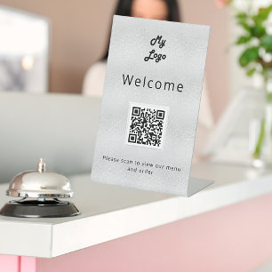 Signe De Table Code QR menu du bar du restaurant argenté