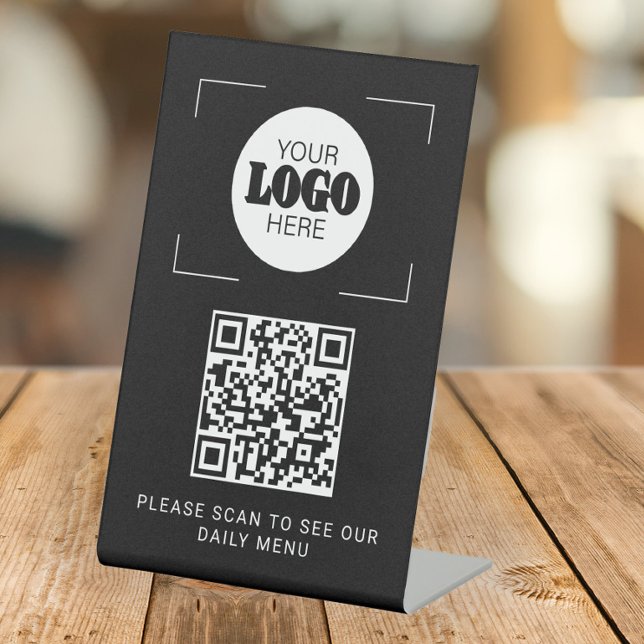 Signe De Table Code QR menu numérique logo personnalisé noir dess (Créateur téléchargé)