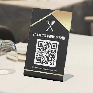 Signe De Table Code QR Menu Numérique Or Noir pour les Restaurant