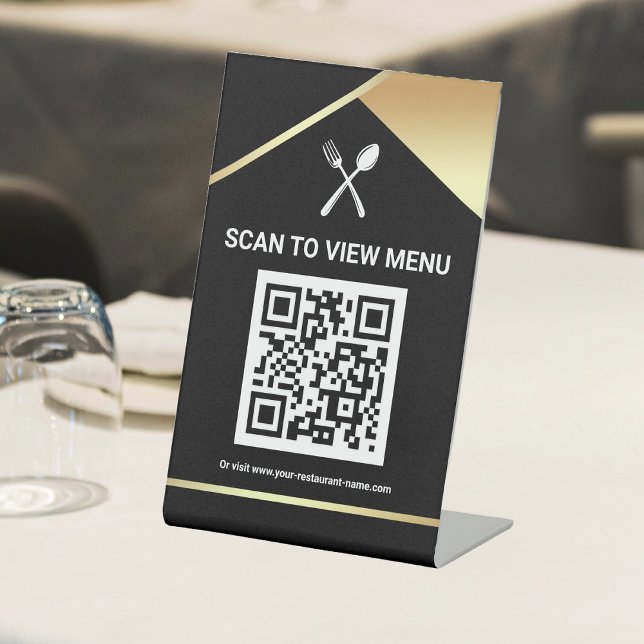 Signe De Table Code QR Menu Numérique Or Noir pour les Restaurant (Créateur téléchargé)