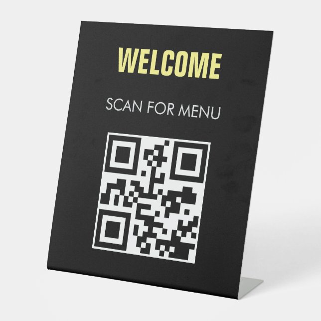 Signe De Table Code QR - Menu numérisable sans contact noir blanc (Recto)