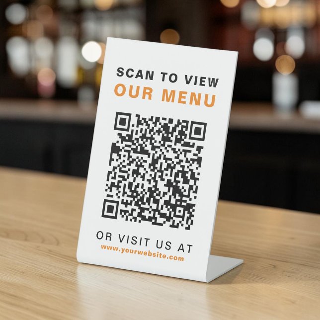 Signe De Table Code QR Menu Restaurant Café (Menu QR Code Restaurant Cafe Pedestal Sign)