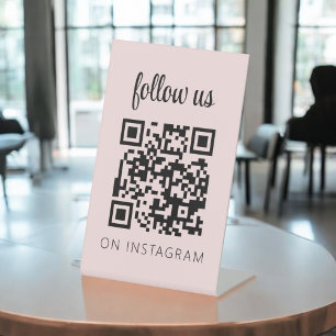 Signe De Table Code QR minimaliste rose Suivez-nous sur Instagram