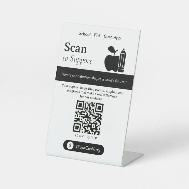 Signe De Table Code QR neutre pour les pourboires de l'applicatio (Recto)