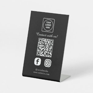 Signe De Table Code QR noir Connectez vos réseaux sociaux facil
