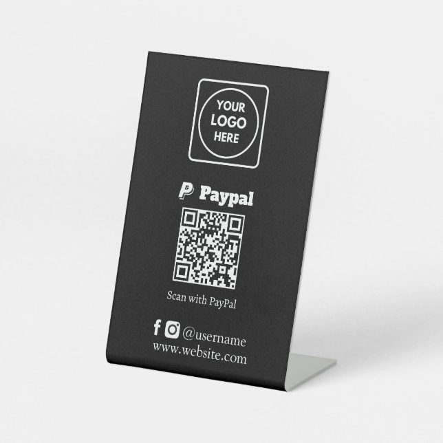 Signe De Table Code QR noir | Logo d'entreprise PayPal Scan-to-Pa (Recto)