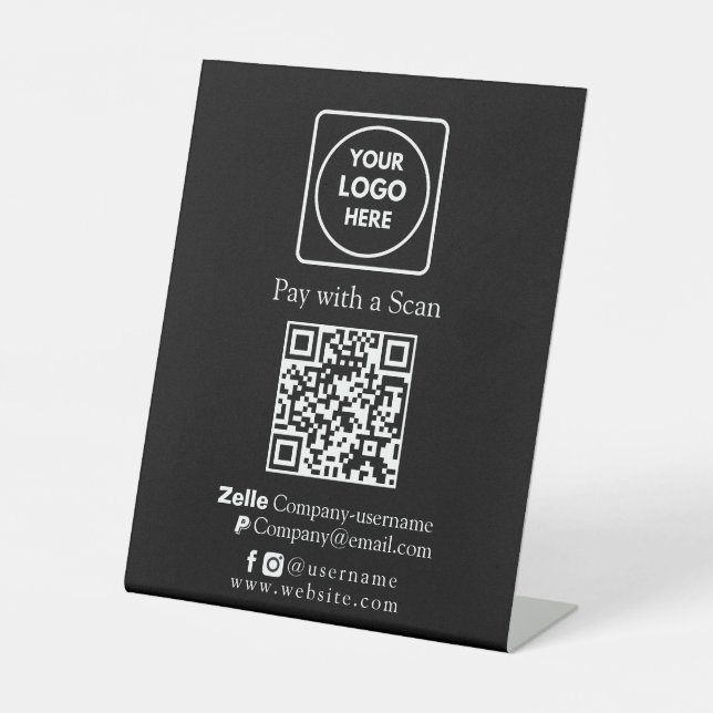 Signe De Table Code QR noir | Paiement professionnel Zelle & PayP (Recto)