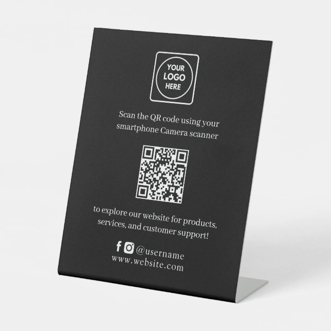Signe De Table Code QR noir | Site Web d'entreprise Moderne Scann (Recto)