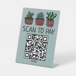 Signe De Table CODE QR PAIEMENT SCAN Cactus Mignons