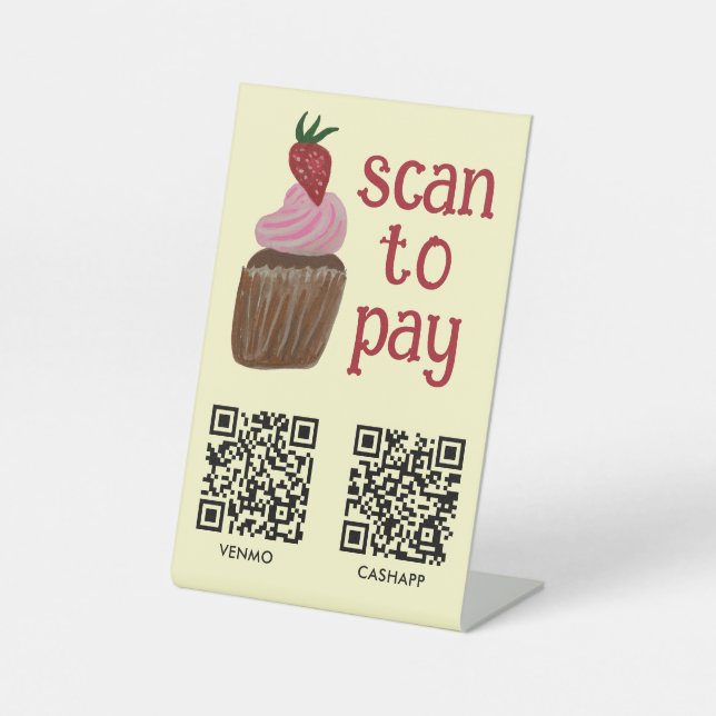 Signe De Table CODE QR PAIEMENT SCAN CUPCAKE Aquarelle BOULANGERI (Recto)
