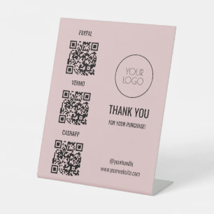 Signe De Table Code QR Paiement vierge rose Salon numérisation po