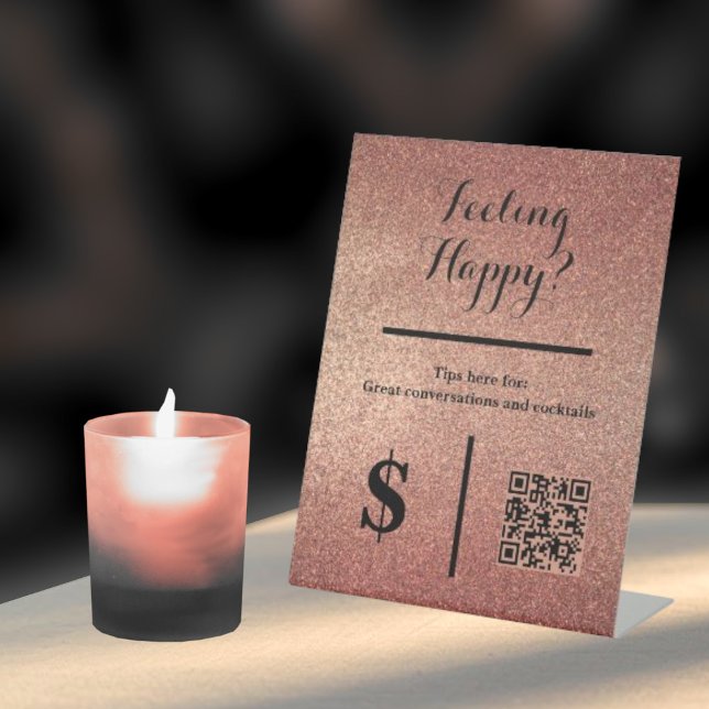 Signe De Table Code QR Pailleté Or Rose Événement Barman (Créateur téléchargé)