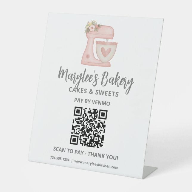 Signe De Table Code QR Payer ici Pink Mixer Boulangerie Signal de (Recto)