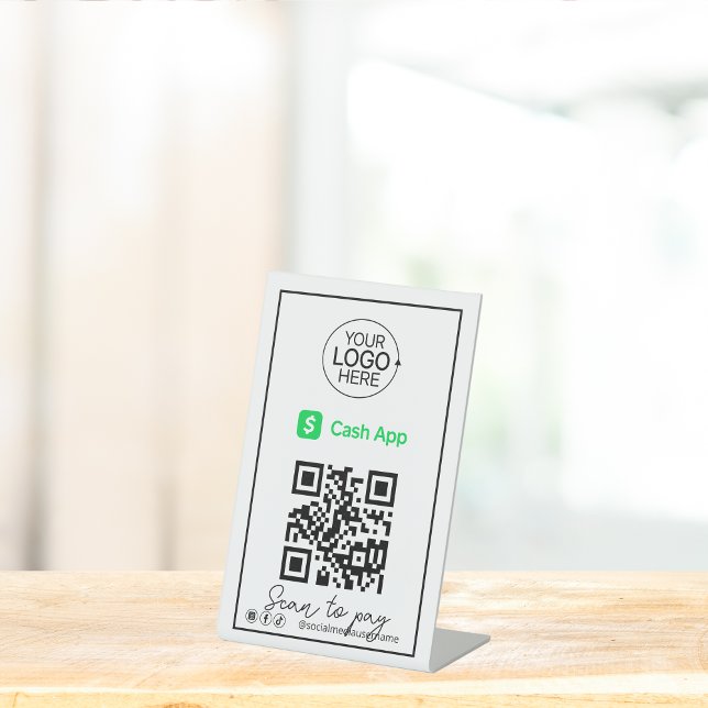 Signe De Table Code QR PayPal - Logo de paiement Script de logos  (PayPal QR Code Payment Logo Script Social Media Pedestal Sign)
